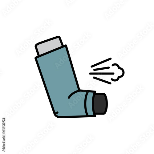Asthma Inhaler: The image features a meticulously crafted illustration of a modern, clean asthma inhaler, designed to symbolize respiratory wellness and therapeutic aid in medical context. 