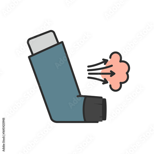 Inhaler Dispensing a Spray: A simple yet impactful illustration captures a blue inhaler dispensing a cloud of medicine.