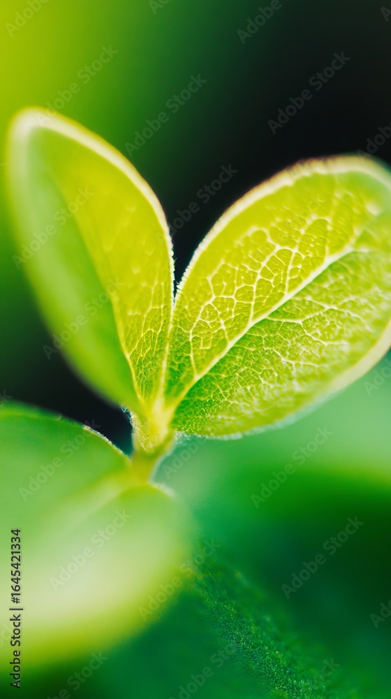 Fototapeta premium Close-up of two vibrant green leaves, soft focus