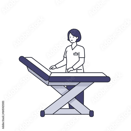 Medical Professional and Treatment Table: A dedicated medical professional stands beside an examination table, ready to provide care.