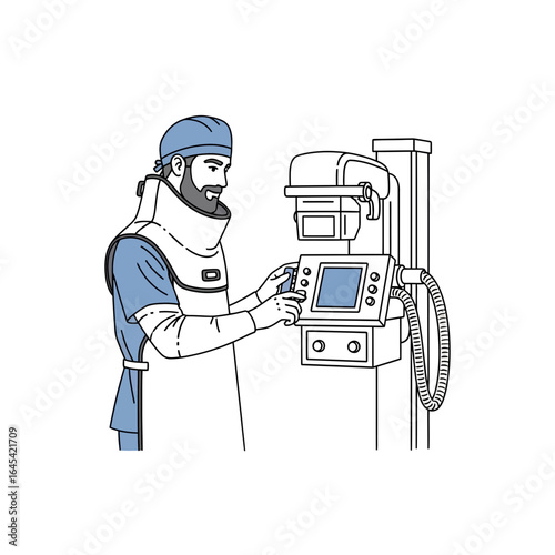 Radiology Technician at Work: A skilled radiology technician operates an X-ray machine, showcasing precision and care within a modern medical setting. 
