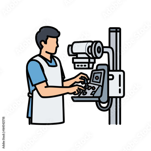 Medical X-ray Technician at Work: An illustration showcases a skilled X-ray technician meticulously operating advanced medical equipment.