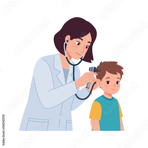 Medical Examination: A compassionate healthcare professional uses medical instrument for a checkup, symbolizing medical care and assurance for children.