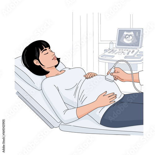 Antenatal Ultrasound: A tender moment of anticipation captured through the visualization of an unborn baby with a mother on a hospital bed. The ultrasound session reflects the miracle of life.
