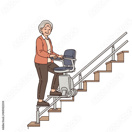 Senior on Stairlift: This illustration depicts a senior individual utilizing a stairlift.
