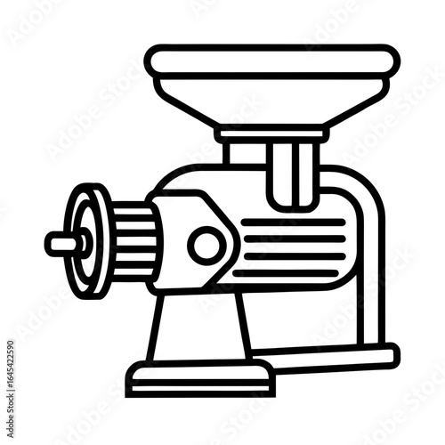 Vector art of black and white outline illustration of a meat grinder, isolated on white background