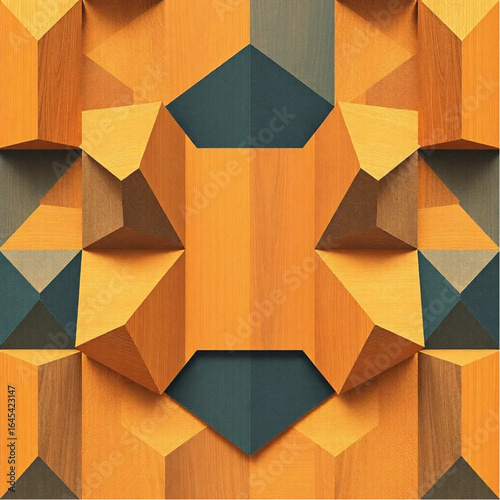 Bold vintage grain geometric cubes composition