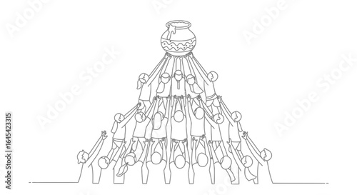 Dahi Handi festival concept line art illustration, celebration of Janmashtami festival