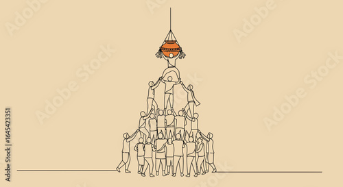 Minimalist line art illustration celebrating the Indian festival of Dahi Handi