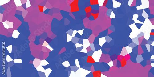 Abstract digital mosaic pattern with geometric shapes in a color palette of blues pinks reds and whites