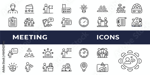 Vector art of meeting icons set isolated on white background, representing business and teamwork for effective collaboration