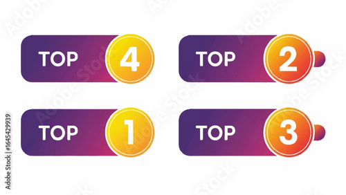 Set of Modern Gradient 'TOP' Ranking Labels with Numbers 1, 2, 3, 4. Vector Graphic Isolated.