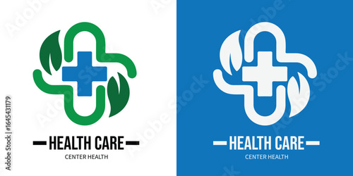 Eco-friendly hospital logo with green medical cross and nature elements. Perfect for sustainable healthcare and wellness businesses.