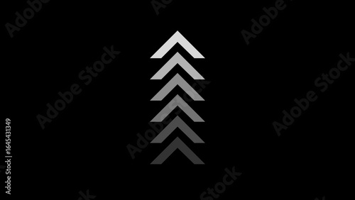 Stacked grey arrows pointing upwards on a black background up arrow direction