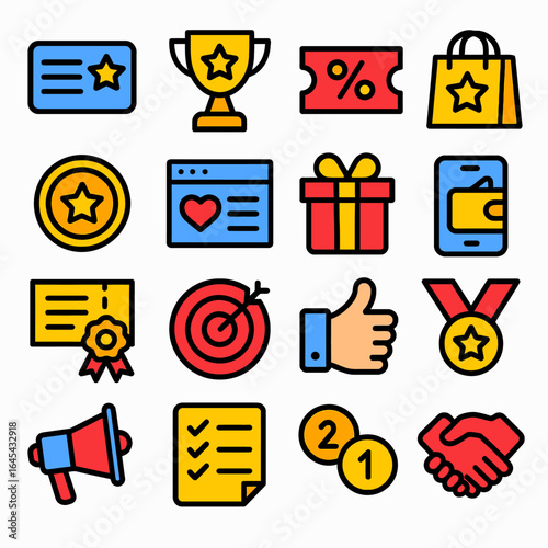 Various graphic icons promoting business rewards online