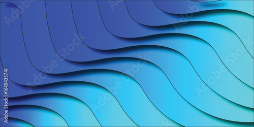 Abstract blue wave form gradient background with 3d effect suitable for design and decorative graphic projects.