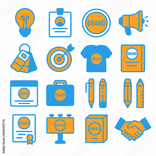 Branding elements showcase brand strategy on various objects set design