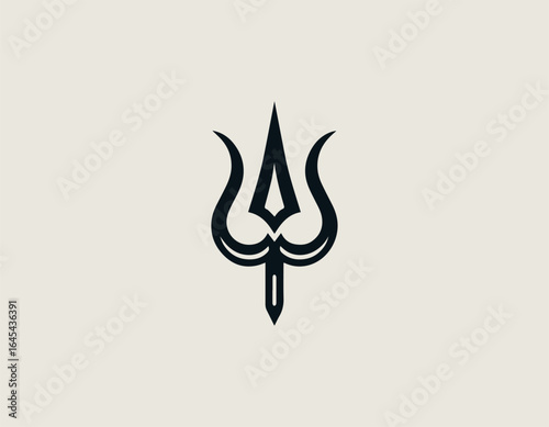 Sacred Hindu trishula trident symbol in minimalist black vector design with spiritual significance