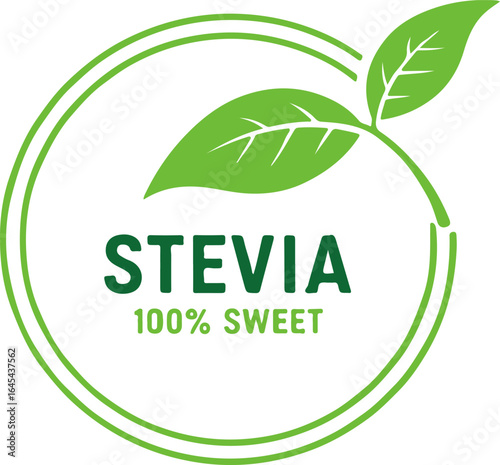 Green Stevia 100% Sweet natural sweetener label logo or badge vector isolated on white background