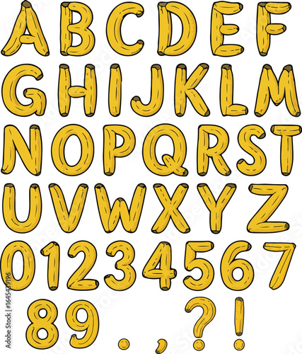 Banana Fruit Alphabet Lettering ABC Text Font Illustration