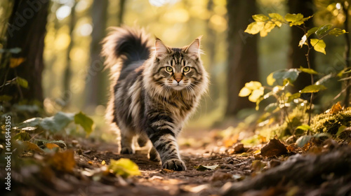 Cat Walking in Golden Forest Light
