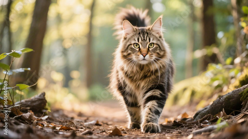 Confident Cat on Forest Path