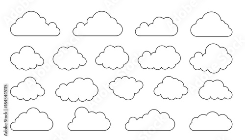 Clouds line art icon. Databases networking software image cloud and synoptics concept. Vector