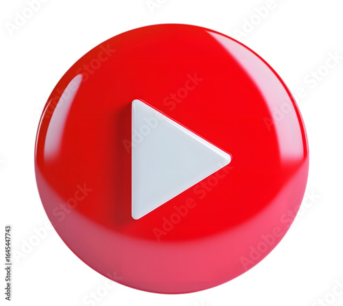 Red play button icon isolated on transparent background