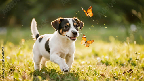 Puppy Playing with Butterflies