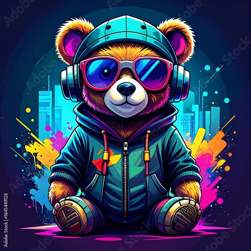 Cool teddy bear in urban style