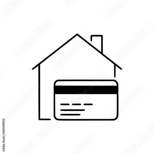 House and credit card outline icon concept  