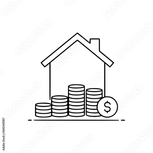 House with stacked coins and dollar symbol representing finance concept  