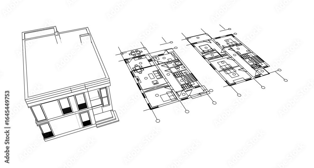 Fototapeta premium Architecturak sketch of a modern house. Vector 3d illustration