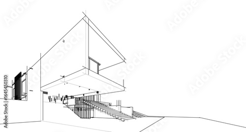 Architecturak sketch of a modern house. Vector 3d illustration