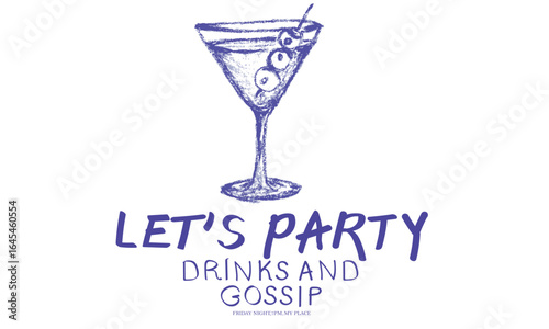 Summer print. Let's party artwork. Olive love. Olive drink artwork for for t-shirt. 