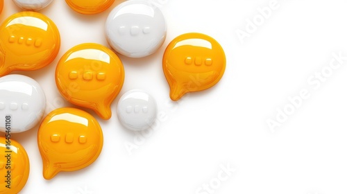 Colorful speech bubbles clustered, white and orange