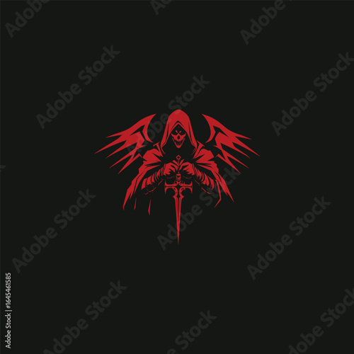 engraving style illustration features a demon nun holding a sword, blending gothic horror with sacred and dark symbolism