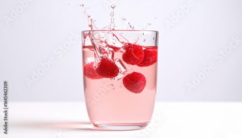 Wallpaper Mural Berry Splash: Vibrant raspberries plunge into a glass of refreshing, pink-tinted water, creating a dynamic splash of color and refreshment. Torontodigital.ca