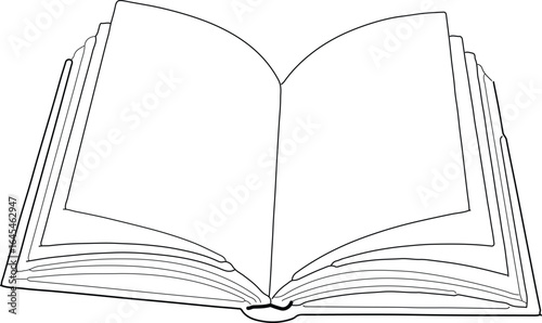 Open outline book illustration with color and text elements