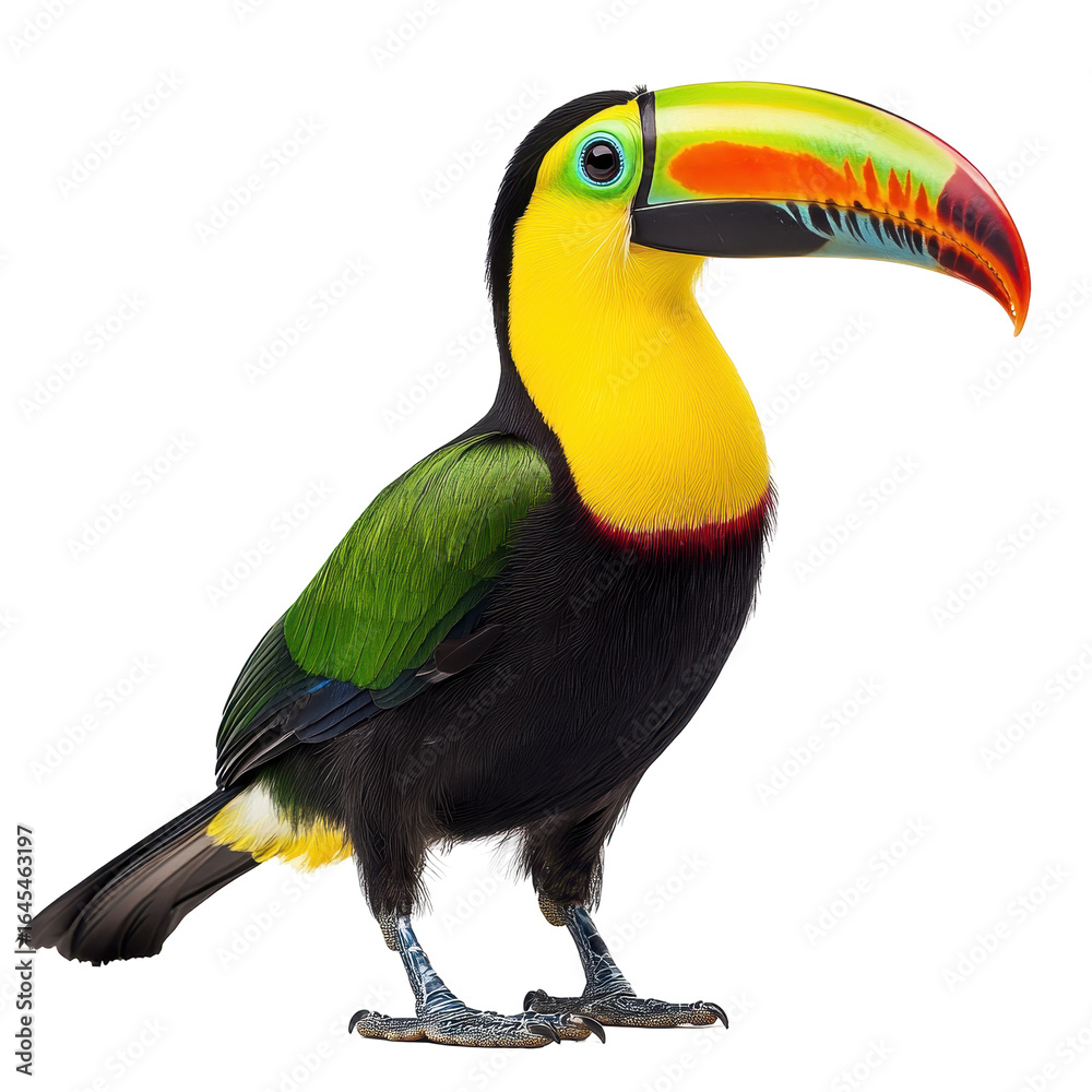 Obraz premium Vibrant Keel-billed Toucan isolated on black background, isolated on a transparent background