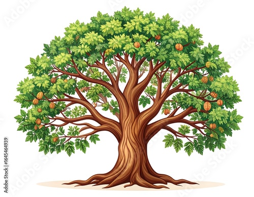 Fototapeta Naklejka Na Ścianę i Meble -  Colorful illustration of a large tree with fruits