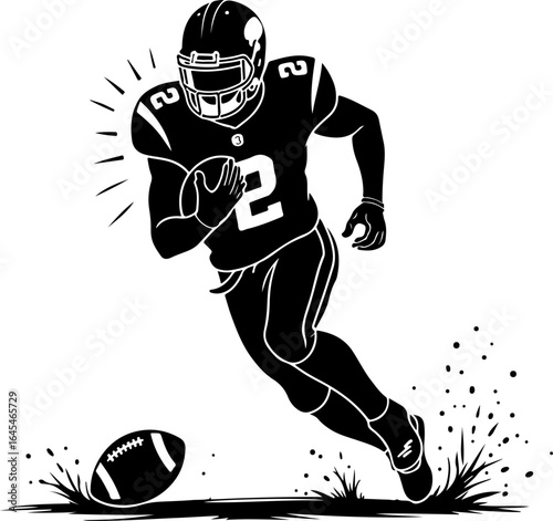 American "Football Running  action Back Vector Illustration"  graphic design,