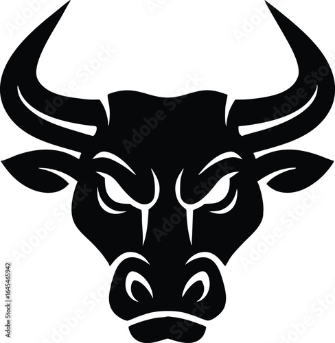Angry bull silhouette logo design, high resolution black silhouette of aggressive bull with raised horns head down stance suitable for brand logo sports mascot poster print merchandise art