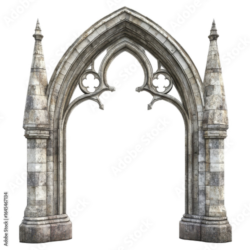 Gothic Archway Stone Entrance Medieval Architecture Design, isolated on a transparent background