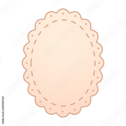 Scalloped oval stitched label in pastel beige