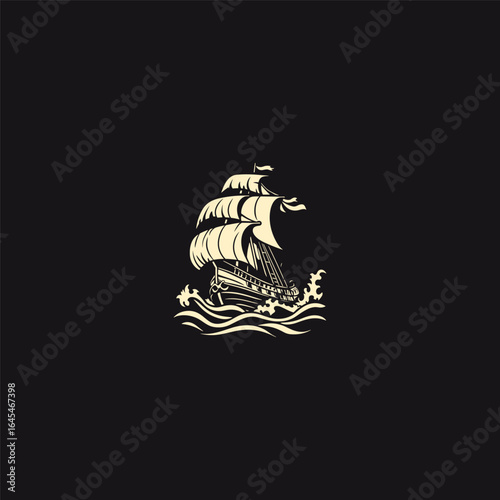 majestic sailing ship navigating the open ocean with waves gently rolling around it