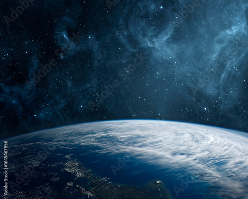 Fototapeta Naklejka Na Ścianę i Meble -  Panoramic view of the Earth, stars and galaxy. Planet Earth, view from space.  Elements of this image furnished by NASA.