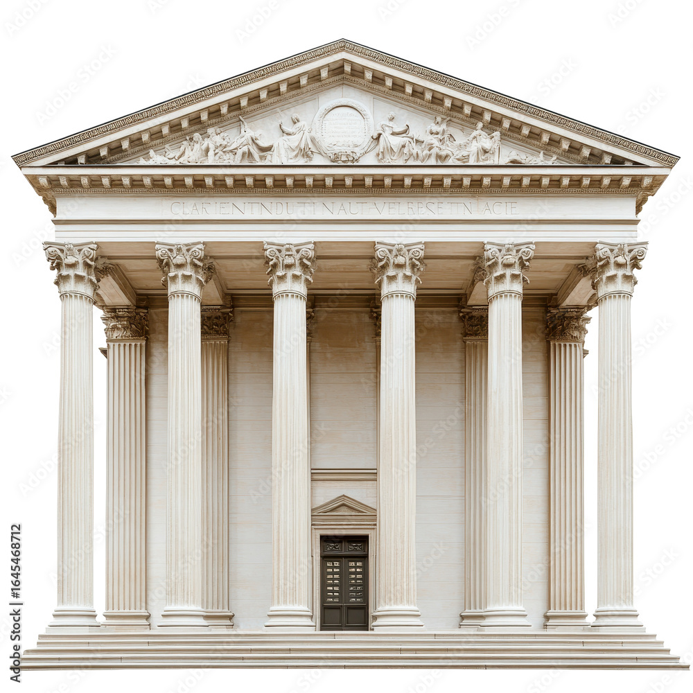 Obraz premium Classic Greek Temple Facade Columns Pediment Sculptures, isolated on a transparent background