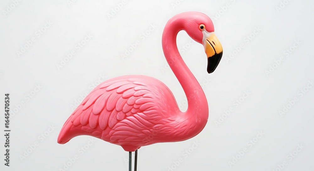 Fototapeta premium Pink Flamingo Garden Ornament on White Background
