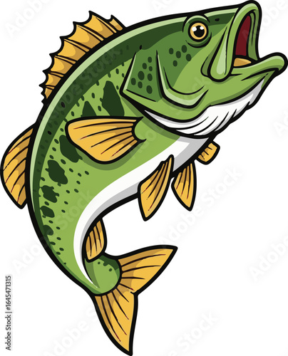 Dynamic jumping bass fish illustration for sports and outdoors